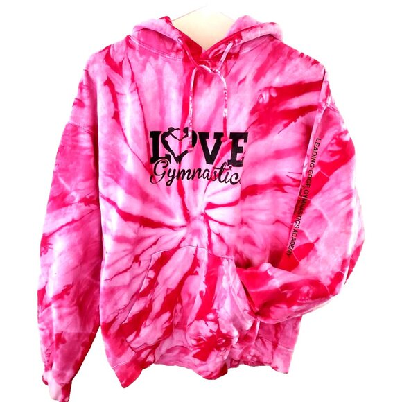 Womens Pink Tie Dye Hoodie Sweatshirt M Love Gymnastics Boho Hippie Athleisure - Picture 2 of 13